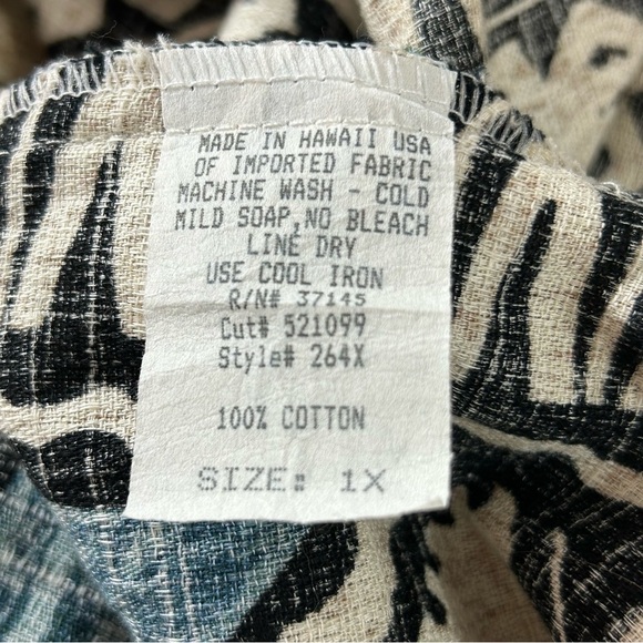 Hilo Hattie Button Down Sleeveless Shirt Women's Sz 1X Made In Hawaii Tan Green - Picture 4 of 6